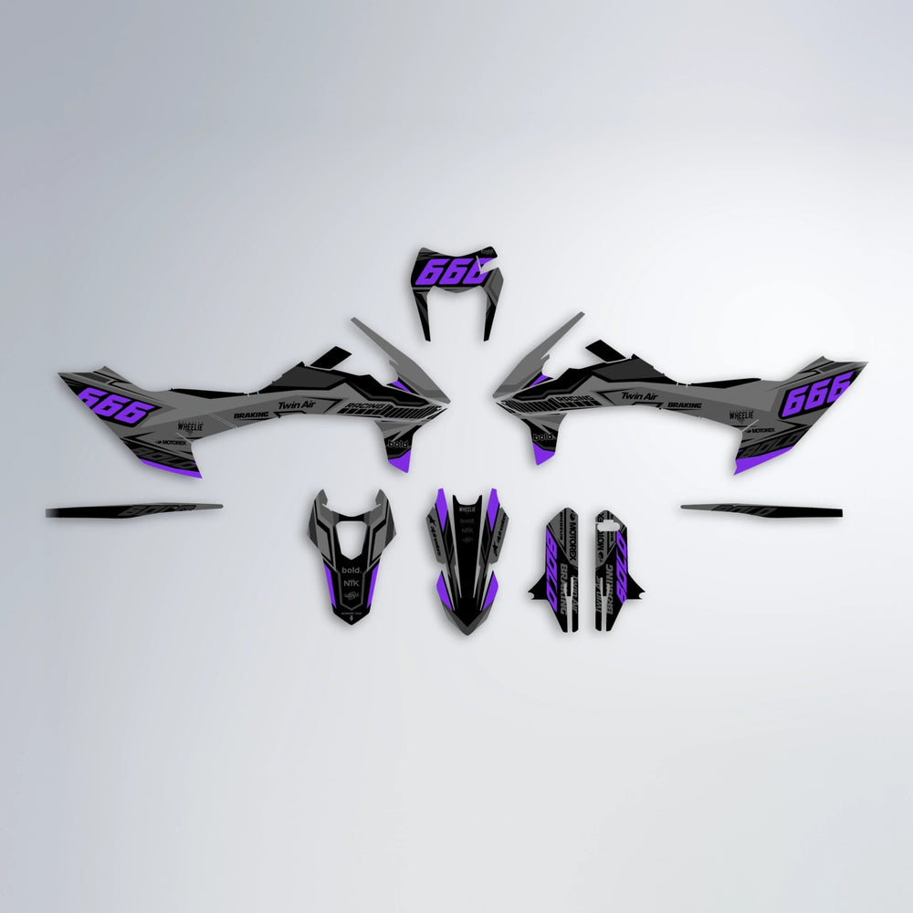 BRANDER KTM SMC 690 graphics kit parts layout in Purple