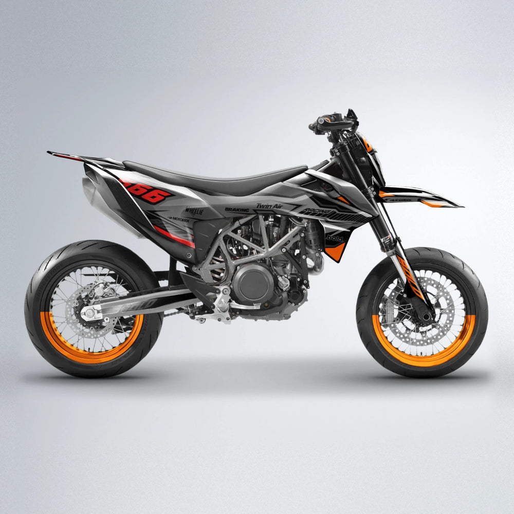 BRANDER KTM SMC 690 supermoto graphics kit in Red & Orange