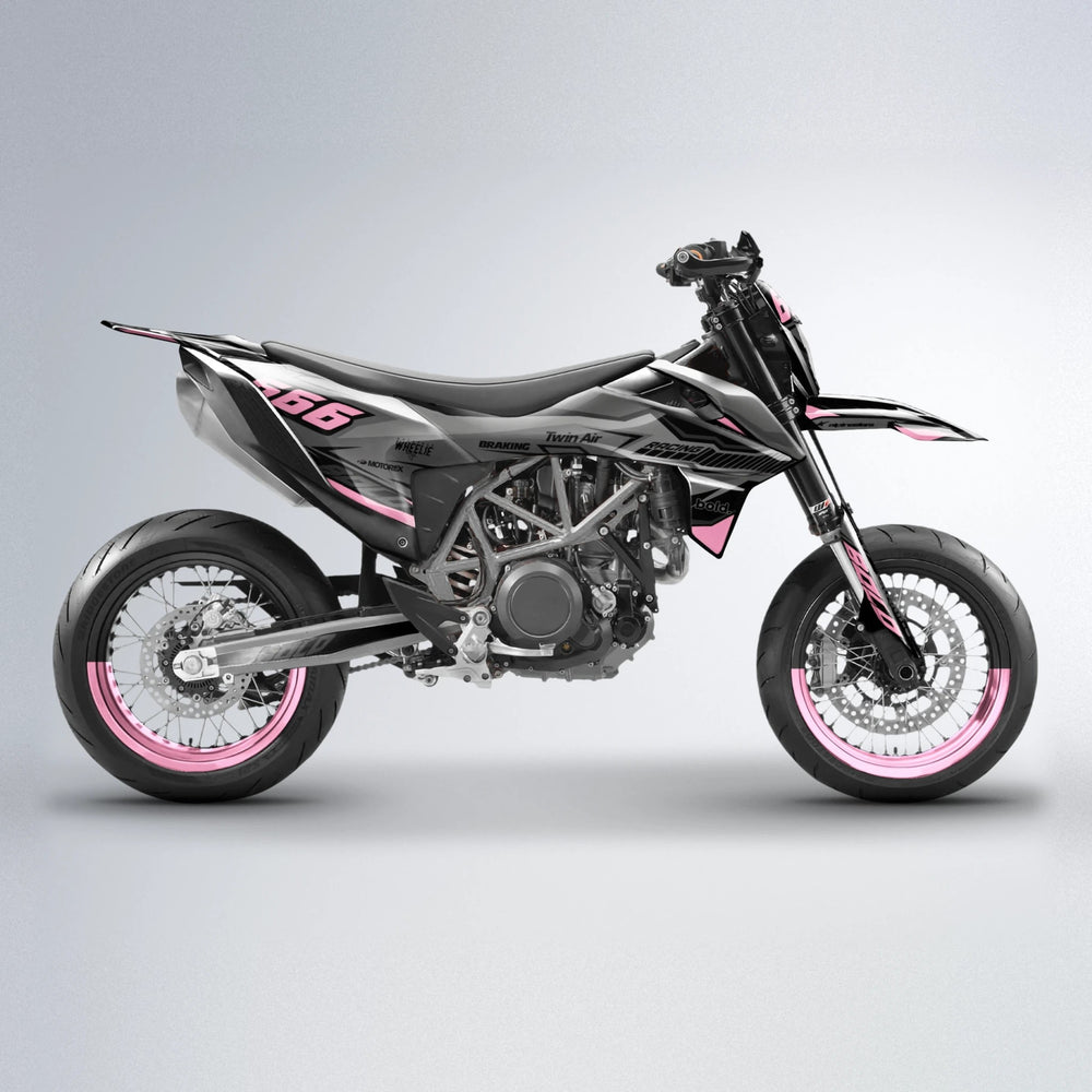 BRANDER KTM SMC 690 supermoto graphics kit in Sakura Pink