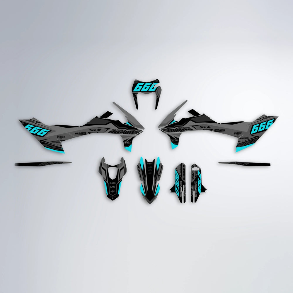 BRANDER KTM SMC 690 graphics kit parts layout in Teal