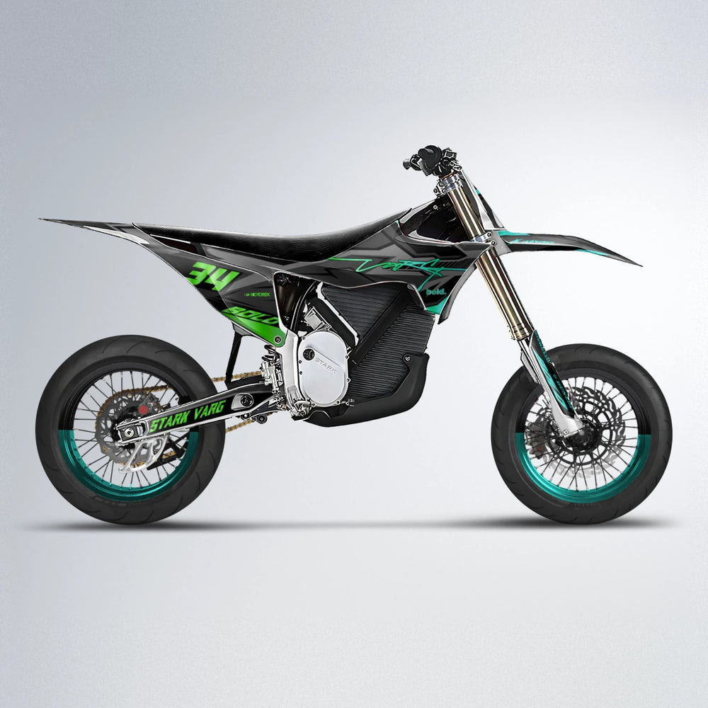 BRANDER Stark Varg SM supermoto graphics kit in Cyan & Green
