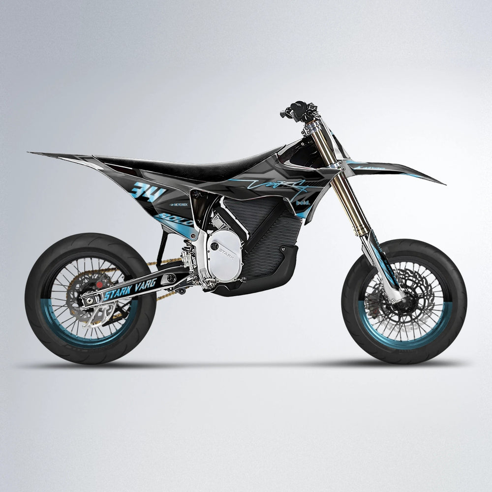BRANDER Stark Varg SM supermoto graphics kit in Light Blue & White