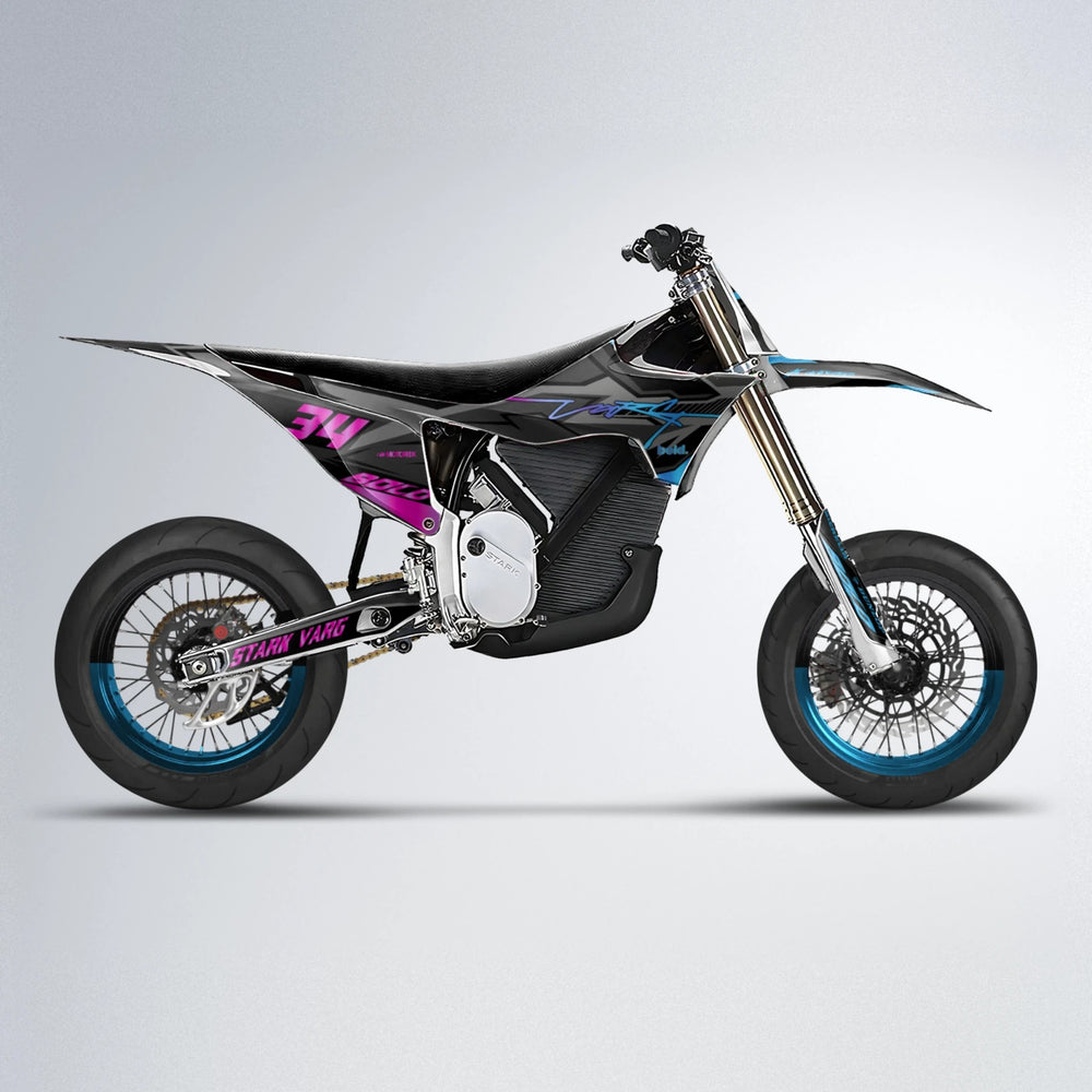 BRANDER Stark Varg SM supermoto graphics kit in Pink & Light Blue