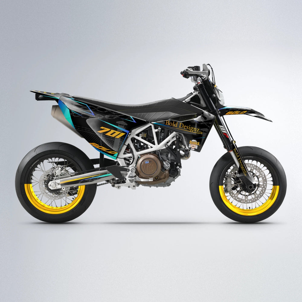 CARLITO Husqvarna 701 supermoto graphics kit in Orange & Yellow