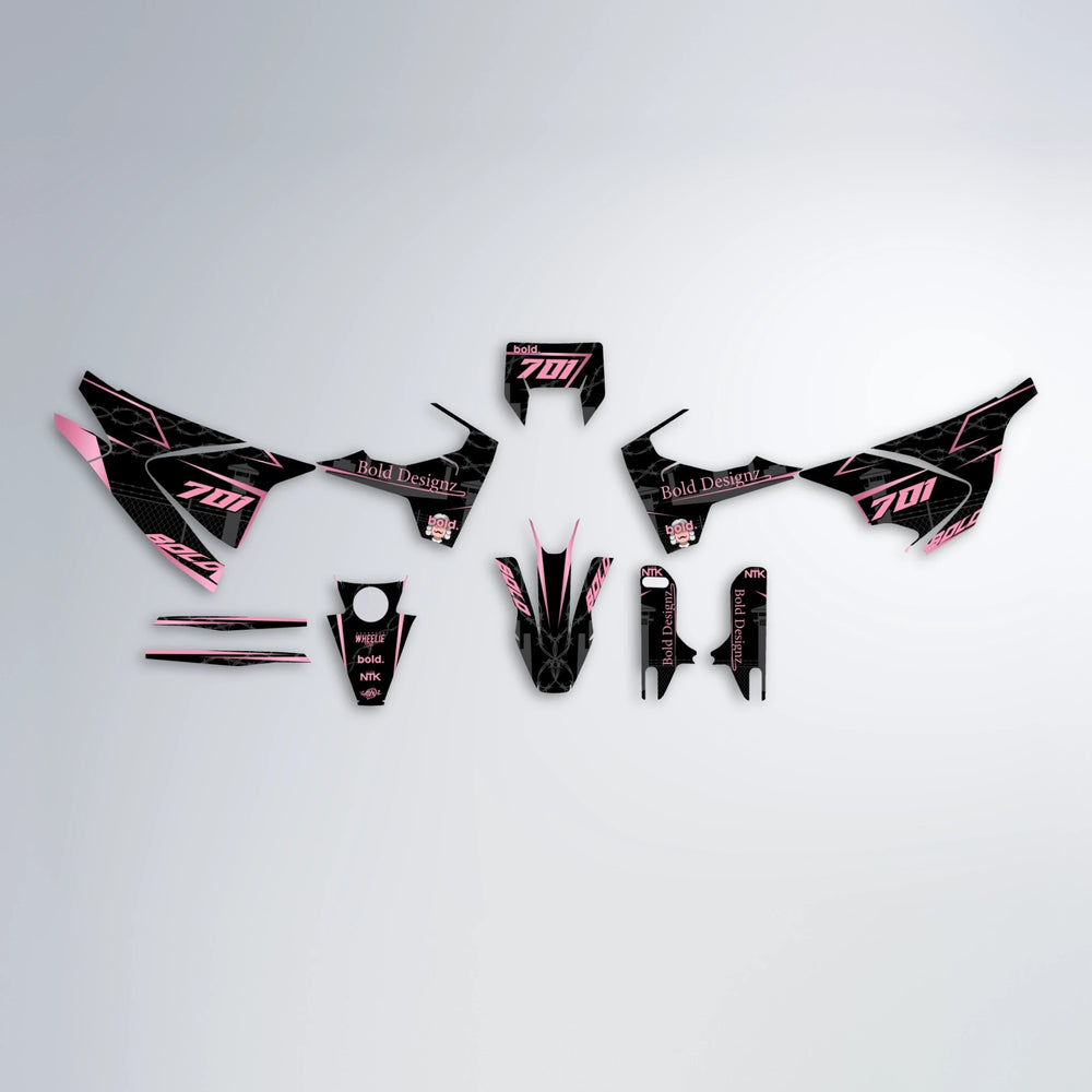 CARLITO Husqvarna 701 graphics kit parts layout in Sakura Pink