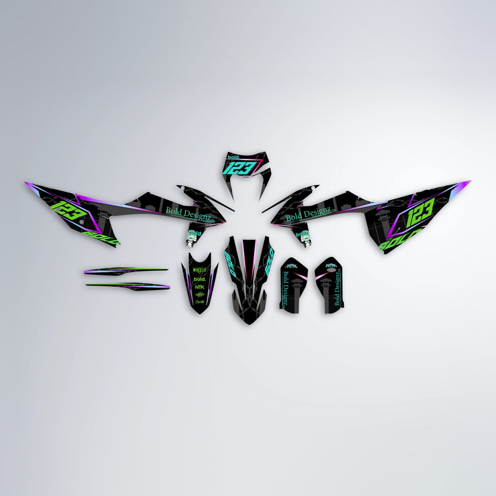 CARLITO graphics kit parts layout in Cyan & Green