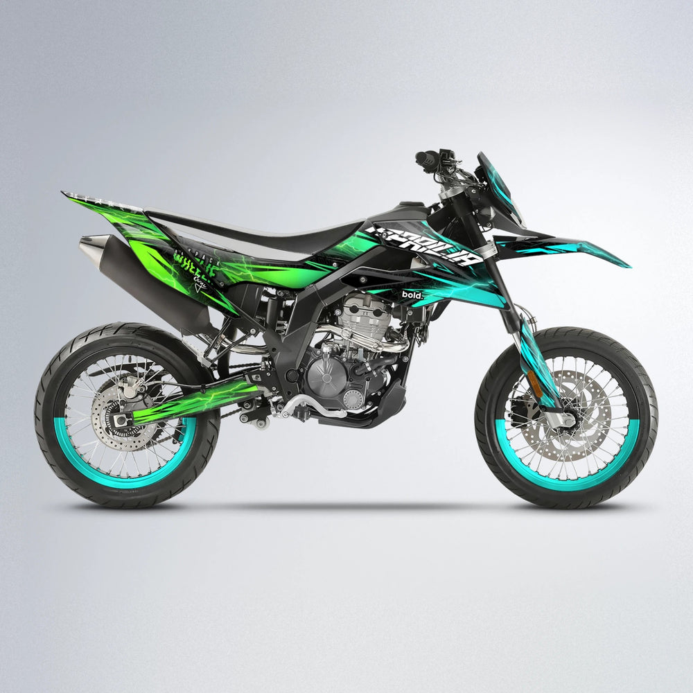 CAUTION Aprilia SX 125 supermoto graphics kit in Cyan & Green