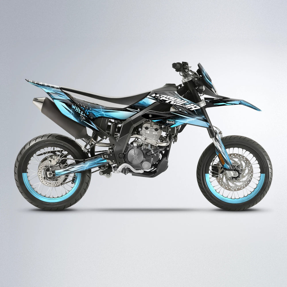 CAUTION Aprilia SX 125 supermoto graphics kit in Light Blue & White