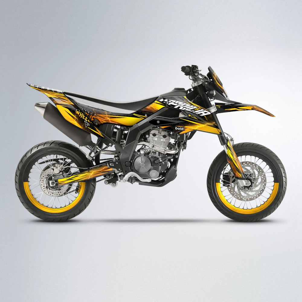 CAUTION Aprilia SX 125 supermoto graphics kit in Orange & Yellow