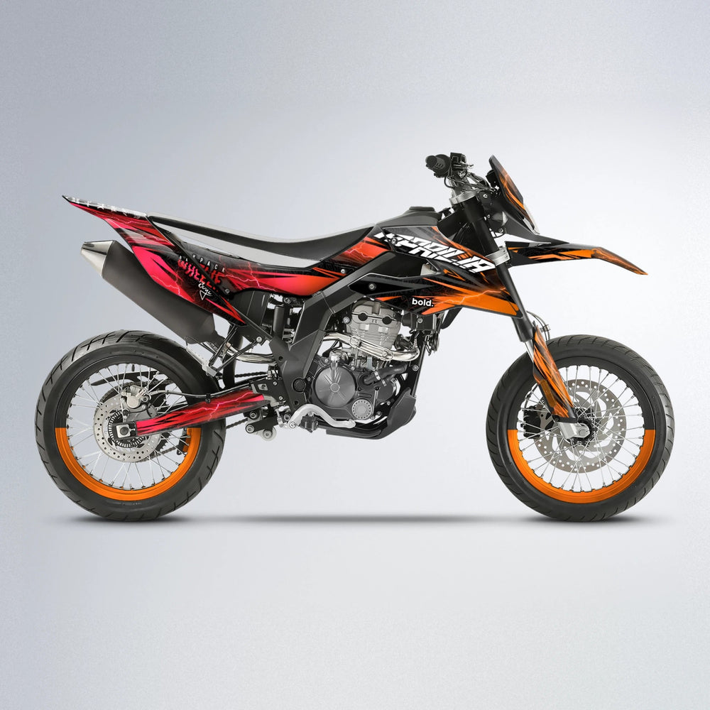 CAUTION Aprilia SX 125 supermoto graphics kit in Red & Orange