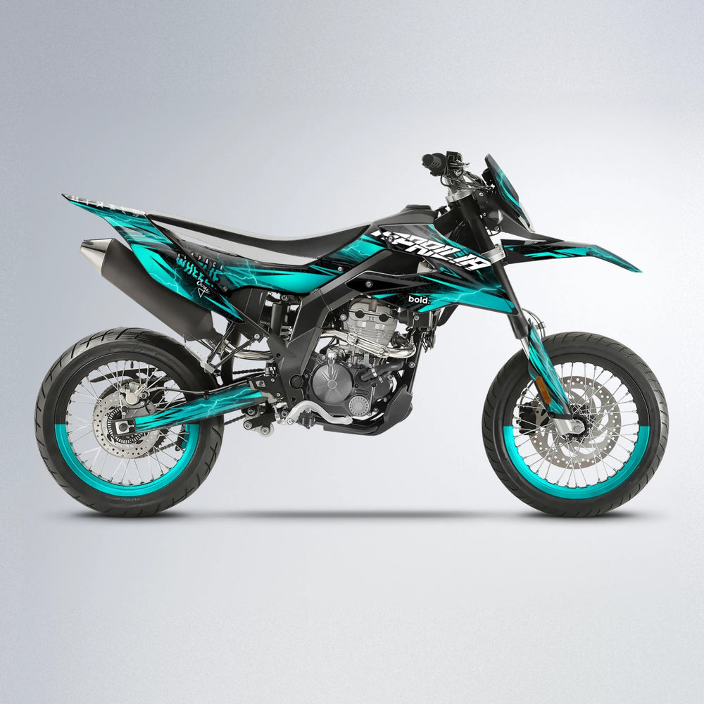 CAUTION Aprilia SX 125 supermoto graphics kit in Teal