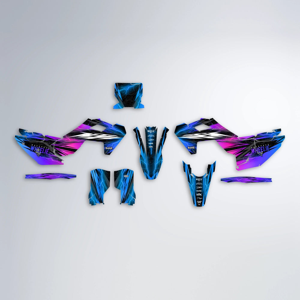 CAUTION Husqvarna FE/TE graphics kit parts layout in Blue Purple Fade