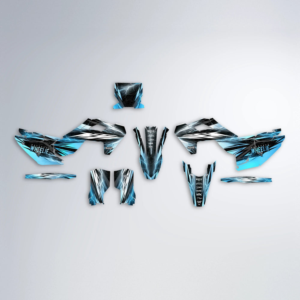 CAUTION Husqvarna FE/TE graphics kit parts layout in Light Blue & White
