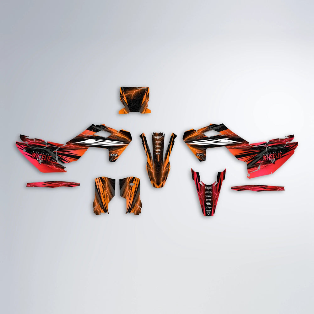 CAUTION Husqvarna FE/TE graphics kit parts layout in Red & Orange