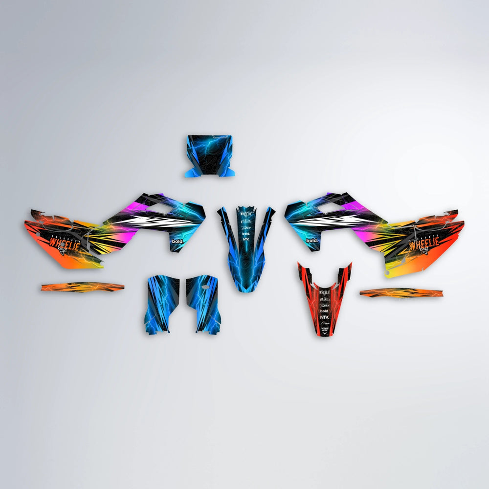 CAUTION Husqvarna FE/TE graphics kit parts layout in Sunset Fade
