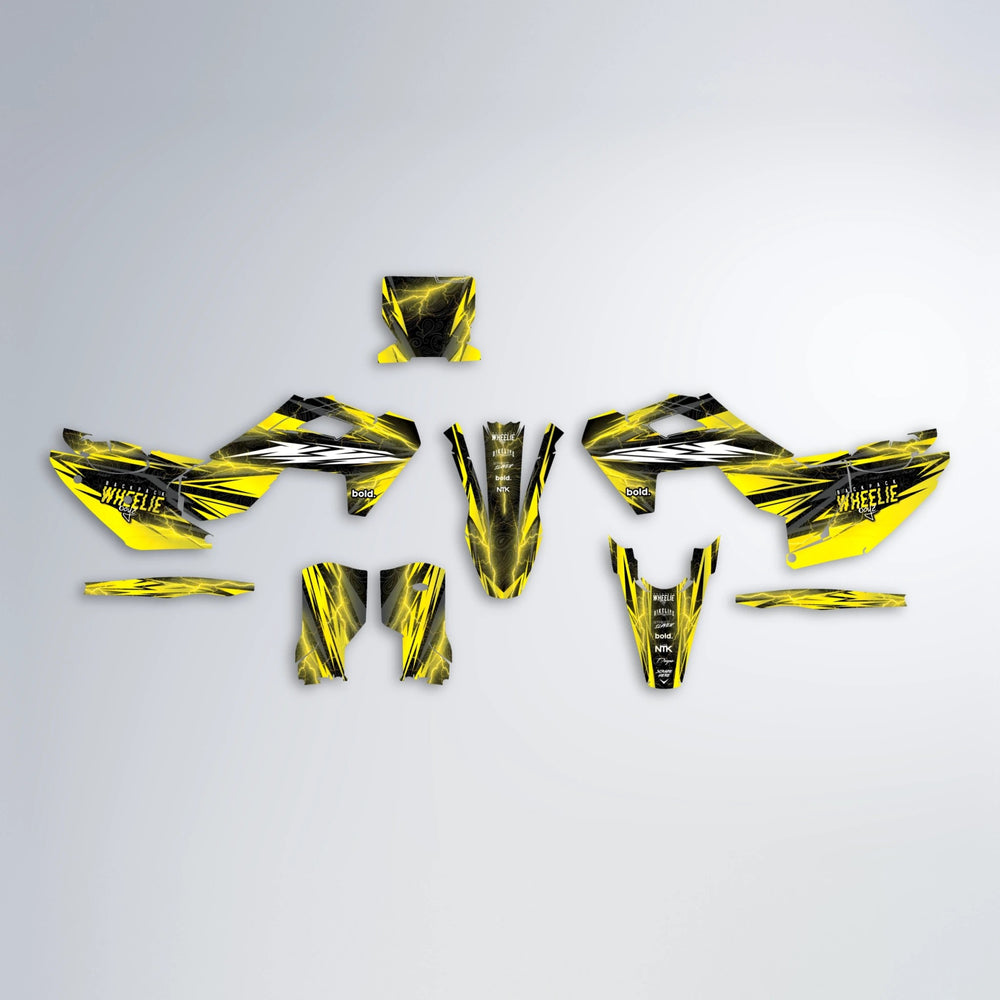 CAUTION Husqvarna FE/TE graphics kit parts layout in Yellow