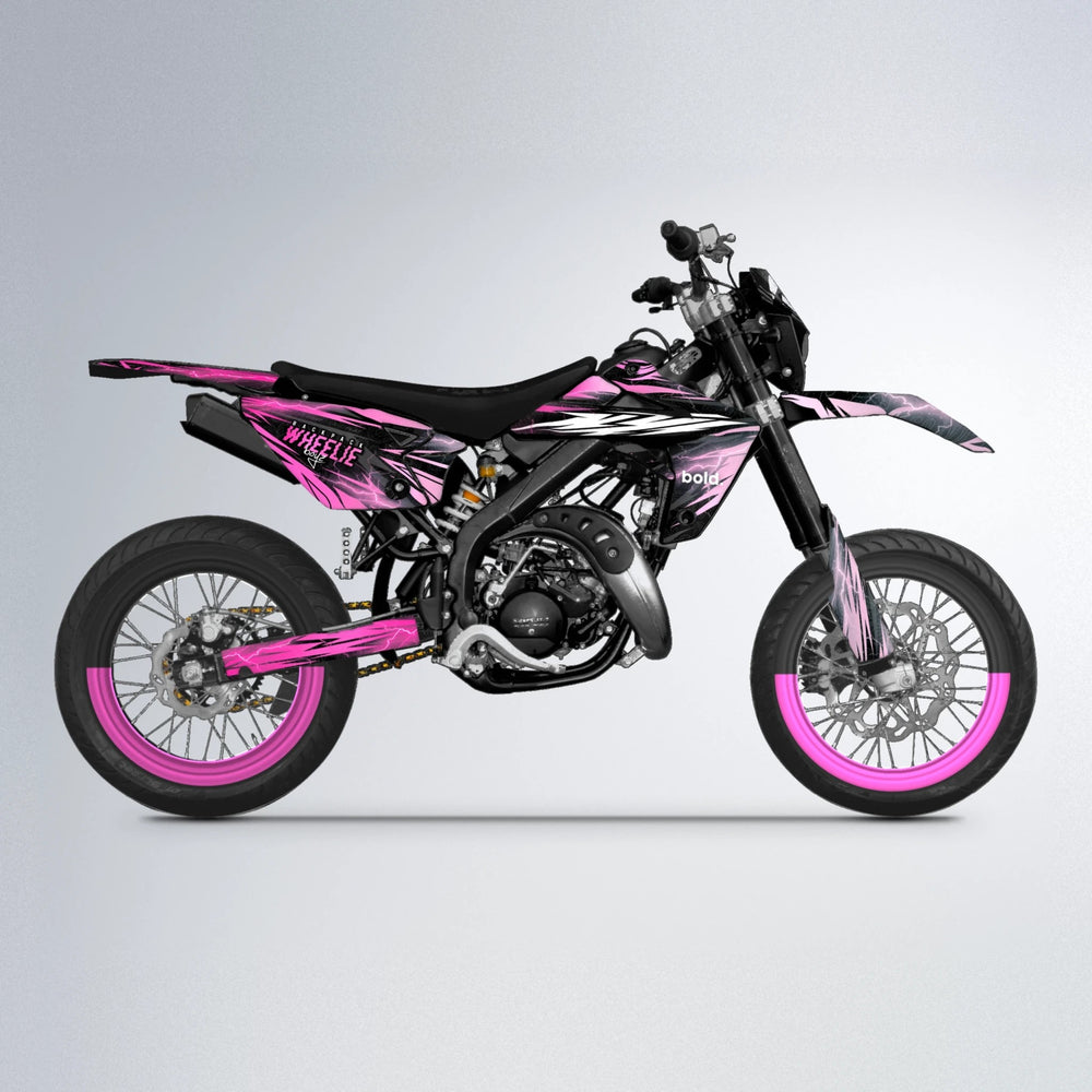 CAUTION Rieju MRT supermoto graphics kit in Flamingo