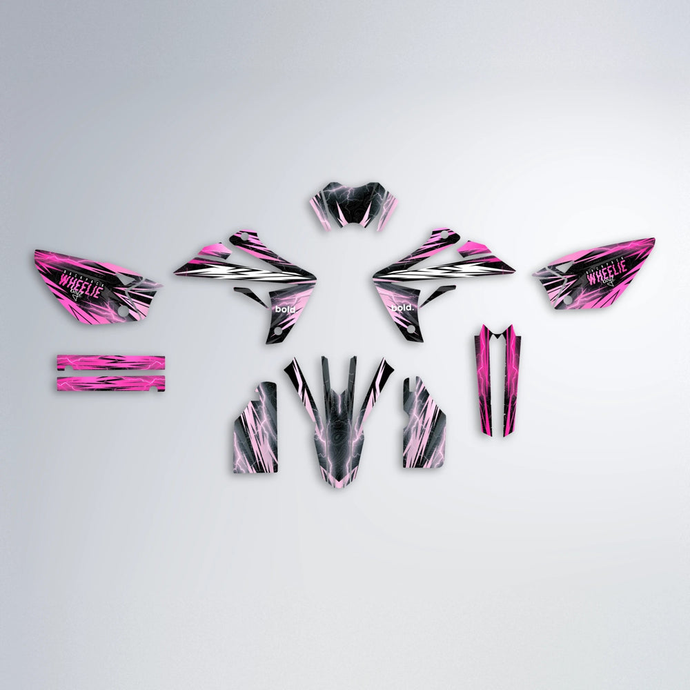 CAUTION Rieju MRT graphics kit parts layout in Flamingo
