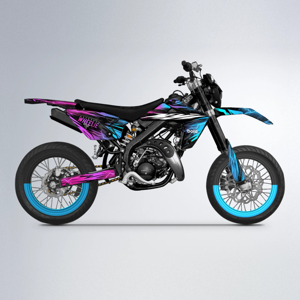 CAUTION Rieju MRT supermoto graphics kit in Pink & Light Blue