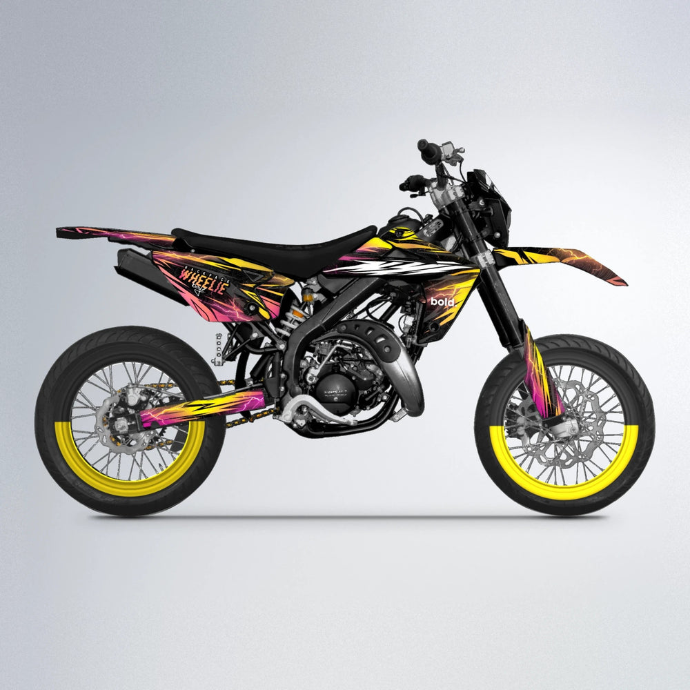 CAUTION Rieju MRT supermoto graphics kit in Pink & Yellow