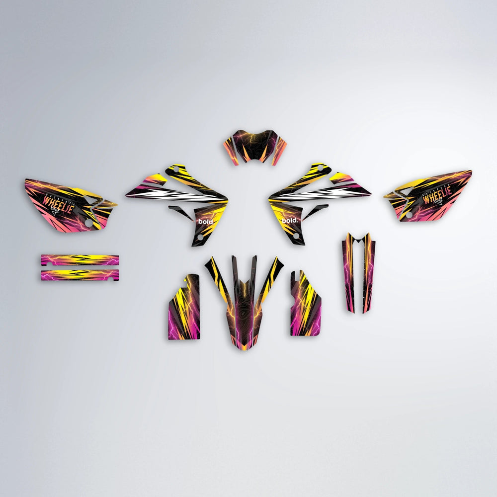 CAUTION Rieju MRT graphics kit parts layout in Pink & Yellow
