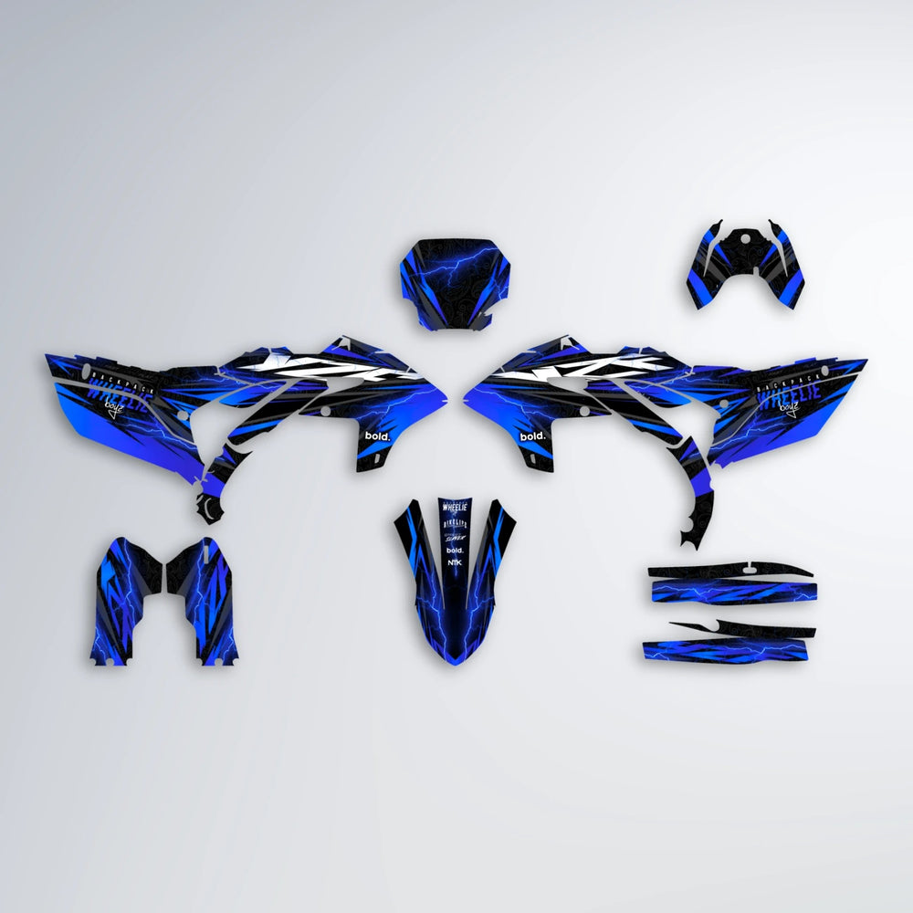 CAUTION Yamaha YZF MX graphics kit parts layout in Blue