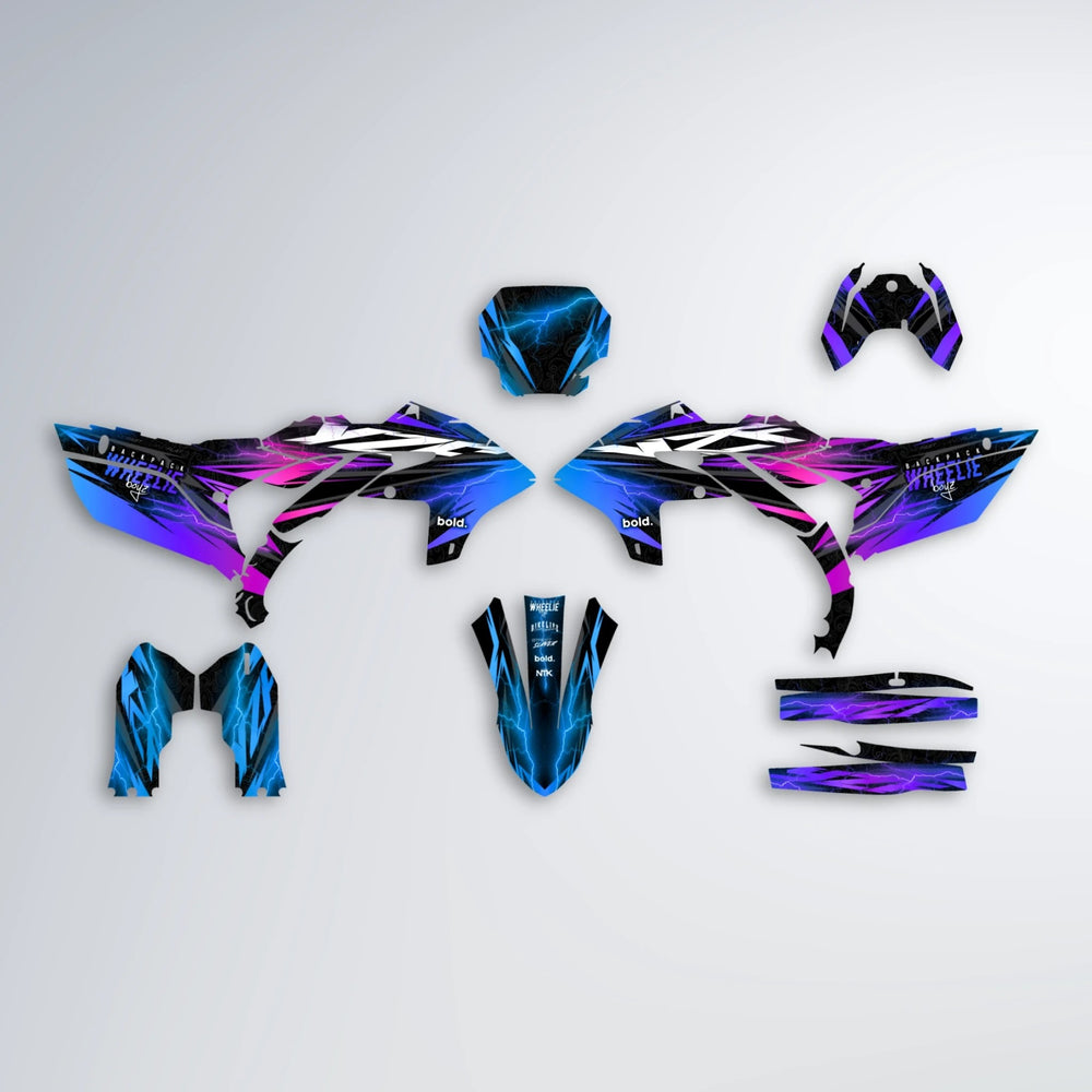 CAUTION Yamaha YZF MX graphics kit parts layout in Blue Purple Fade