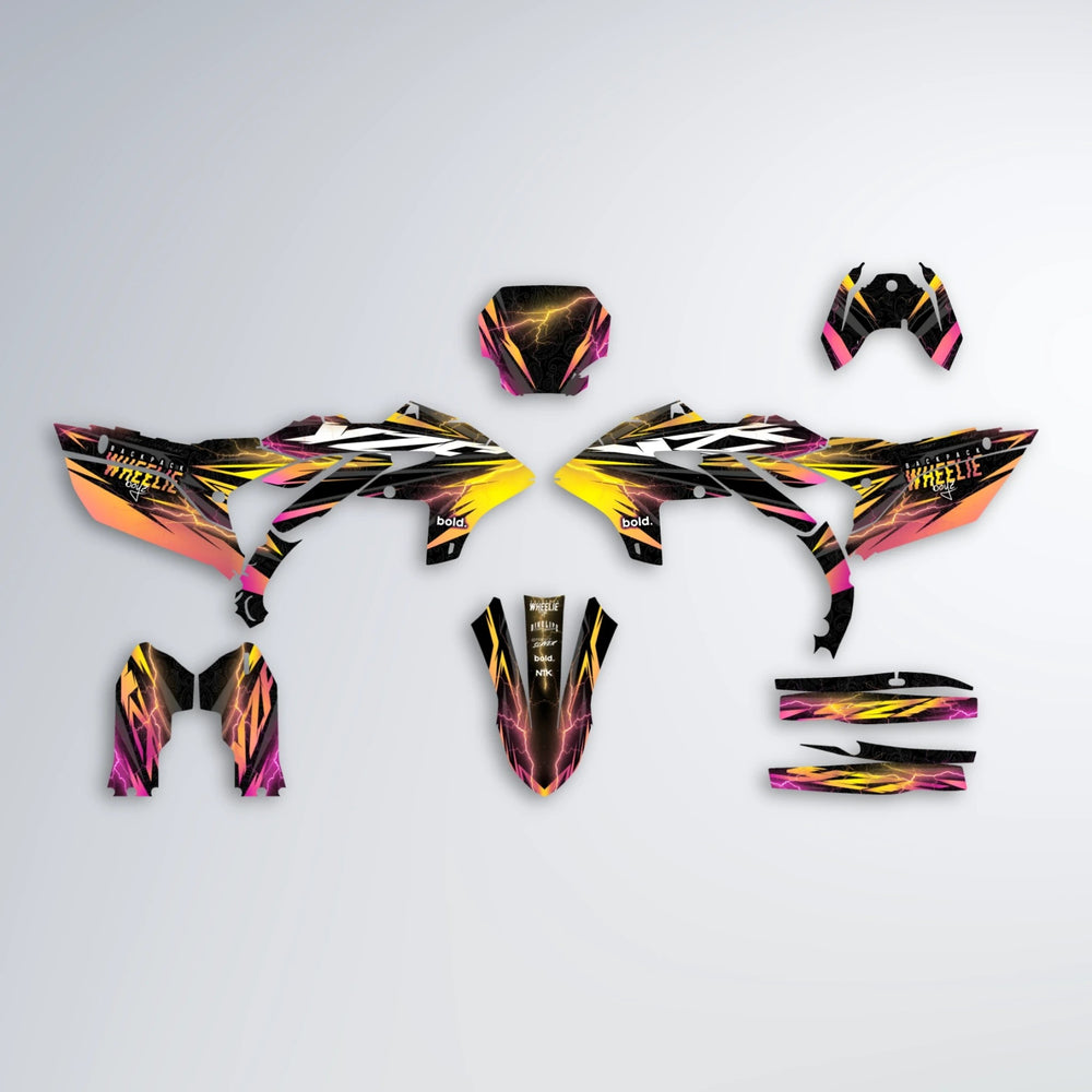 CAUTION Yamaha YZF MX graphics kit parts layout in Pink & Yellow