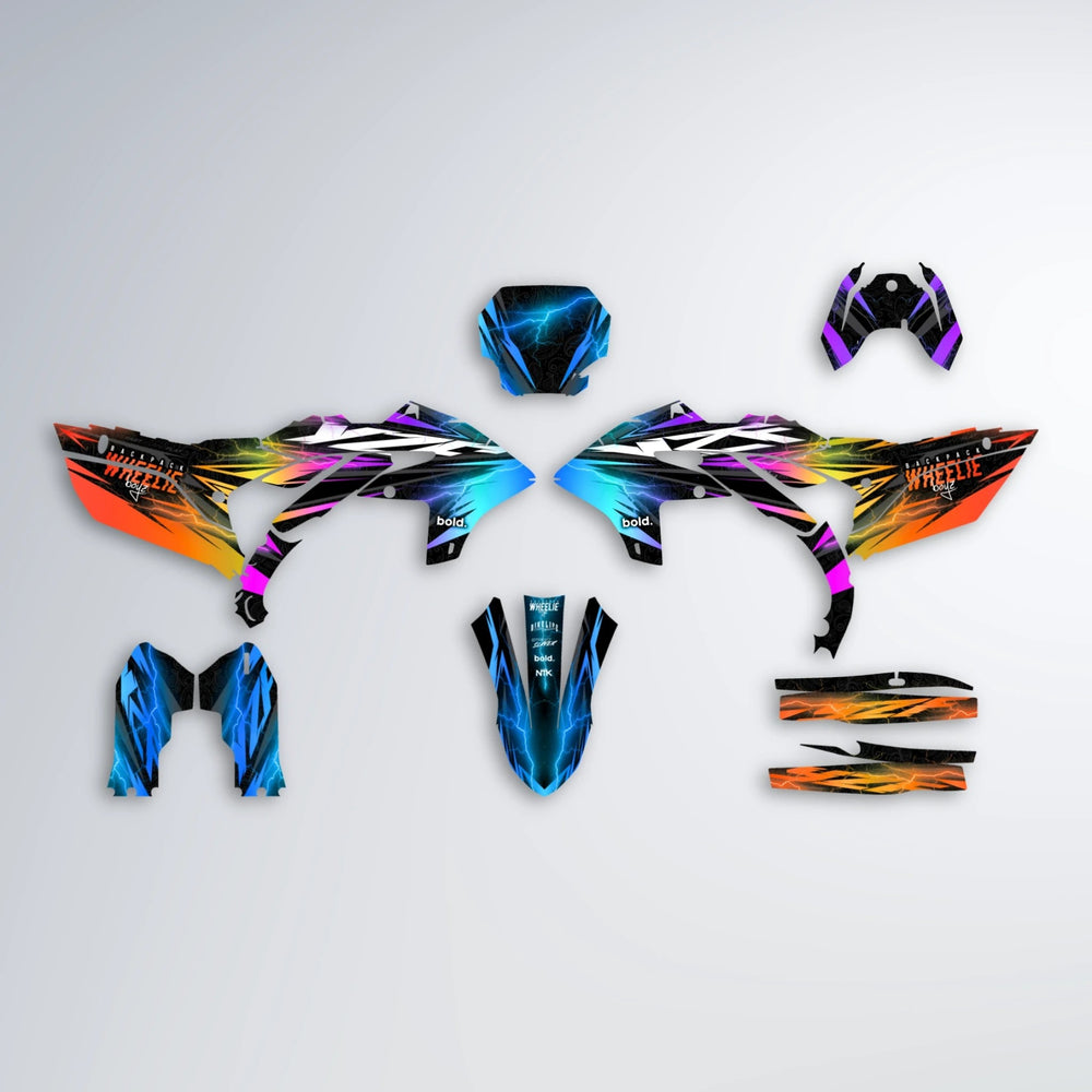 CAUTION Yamaha YZF MX graphics kit parts layout in Sunset Fade