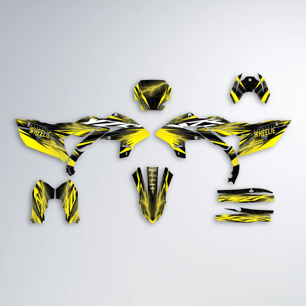 CAUTION Yamaha YZF MX graphics kit parts layout in Yellow
