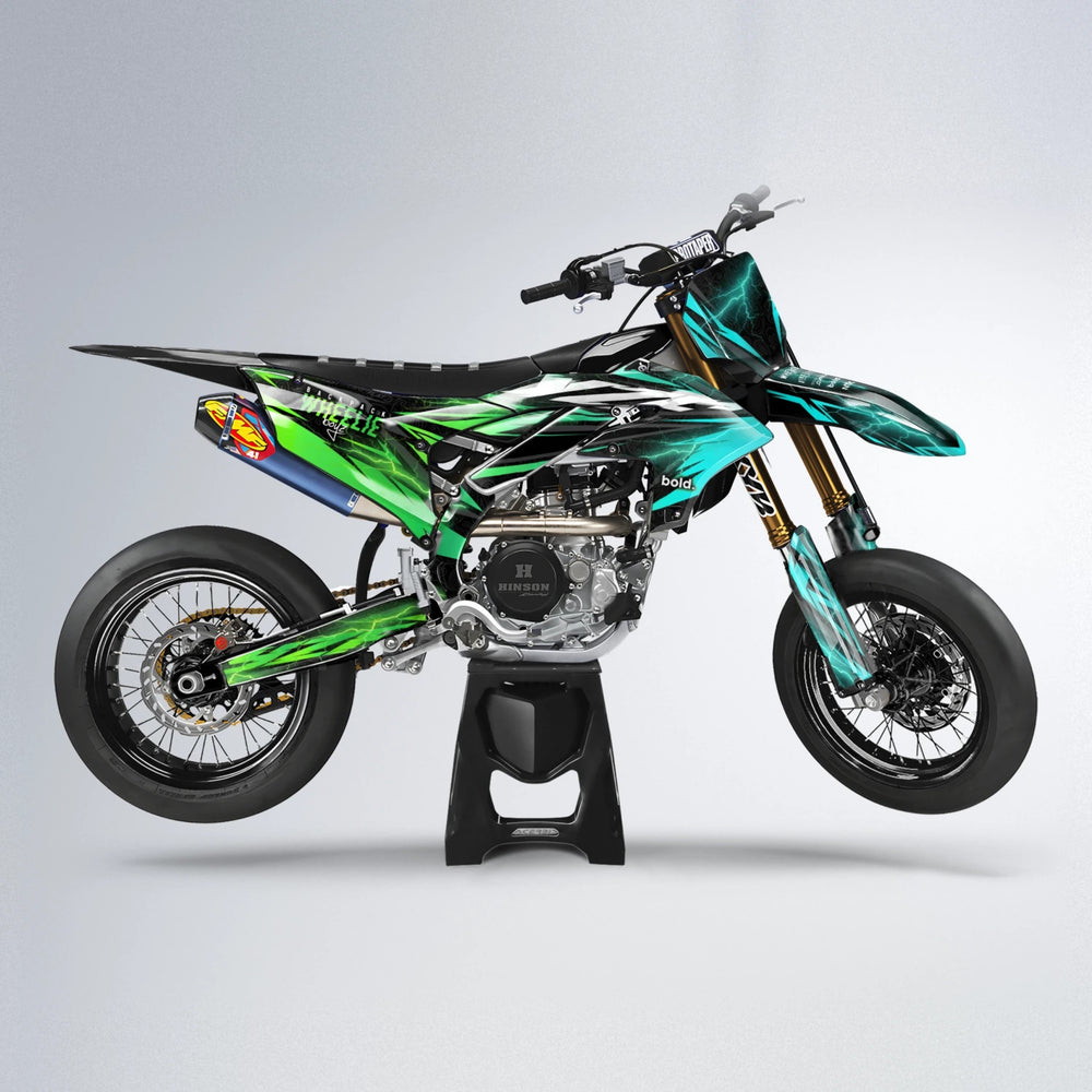 CAUTION Yamaha YZF SM supermoto graphics kit in Cyan & Green