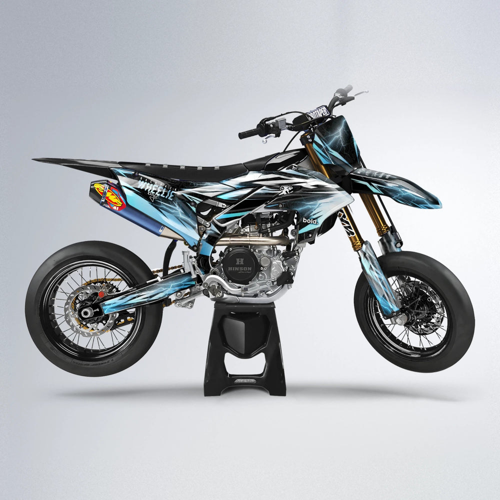 CAUTION Yamaha YZF SM supermoto graphics kit in Light Blue & White