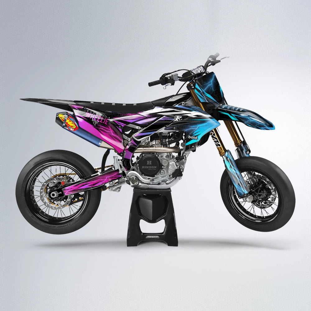 CAUTION Yamaha YZF SM supermoto graphics kit in Pink & Light Blue