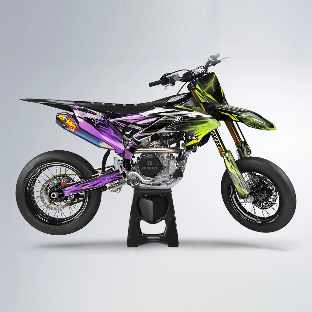 CAUTION Yamaha YZF SM supermoto graphics kit in Purple & Yellow