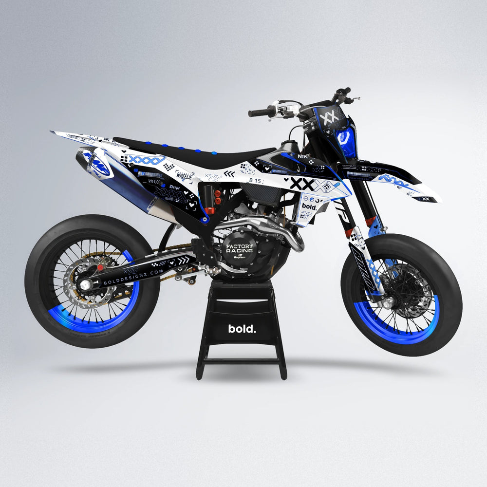 DATALOG supermoto graphics kit in Blue Chrome