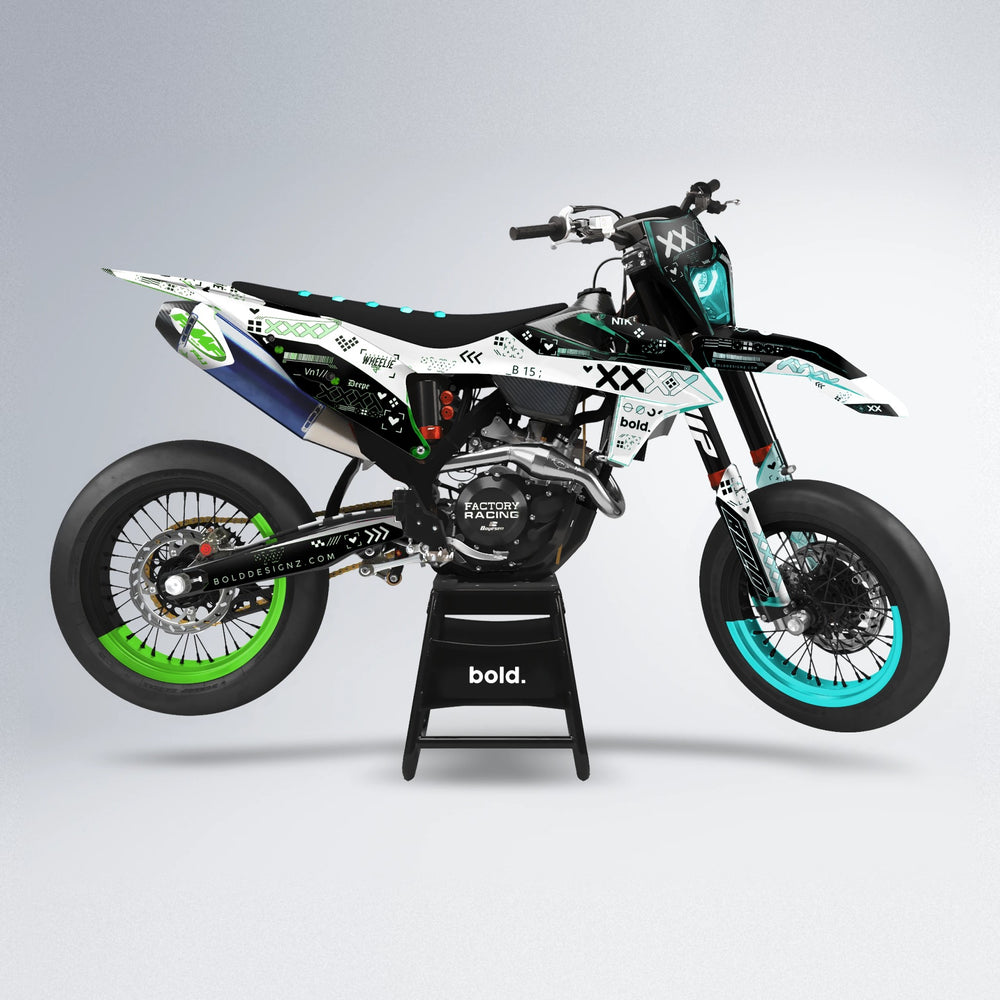 DATALOG supermoto graphics kit in Cyan & Green