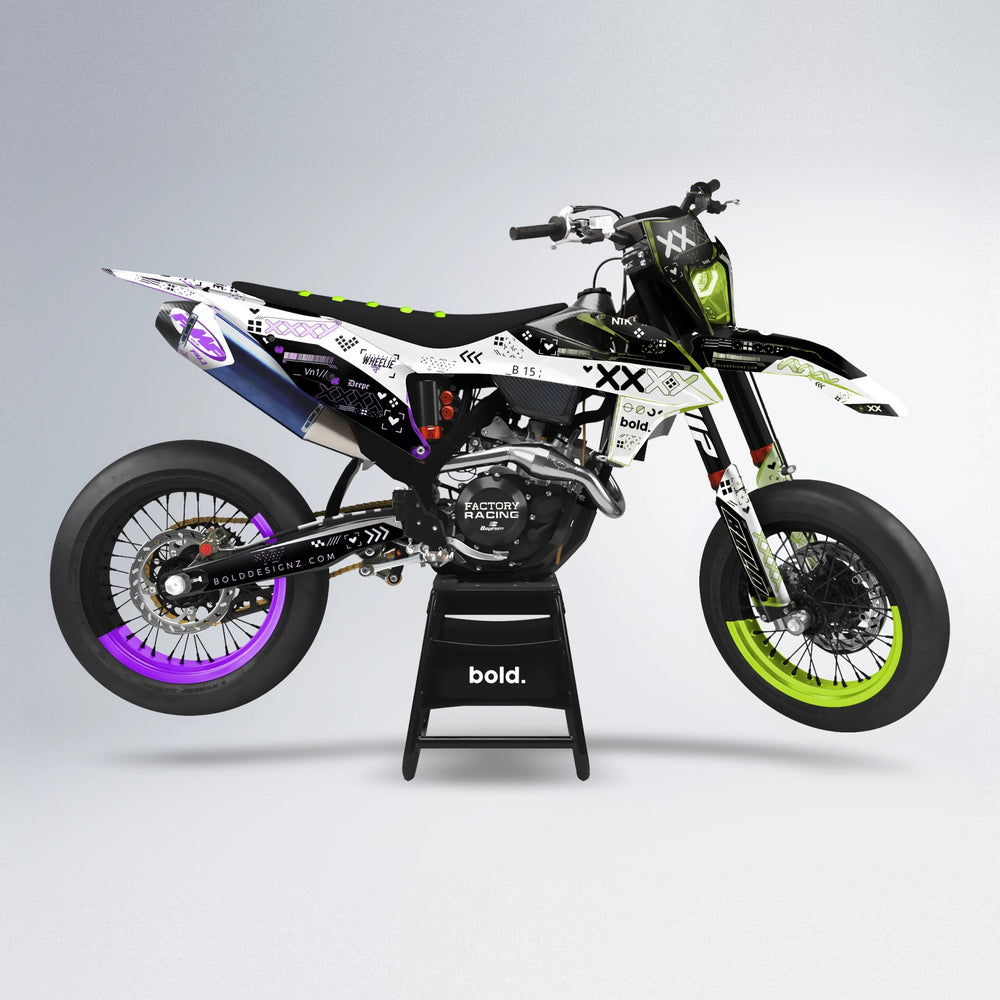 DATALOG supermoto graphics kit in Purple & Fluo Yellow
