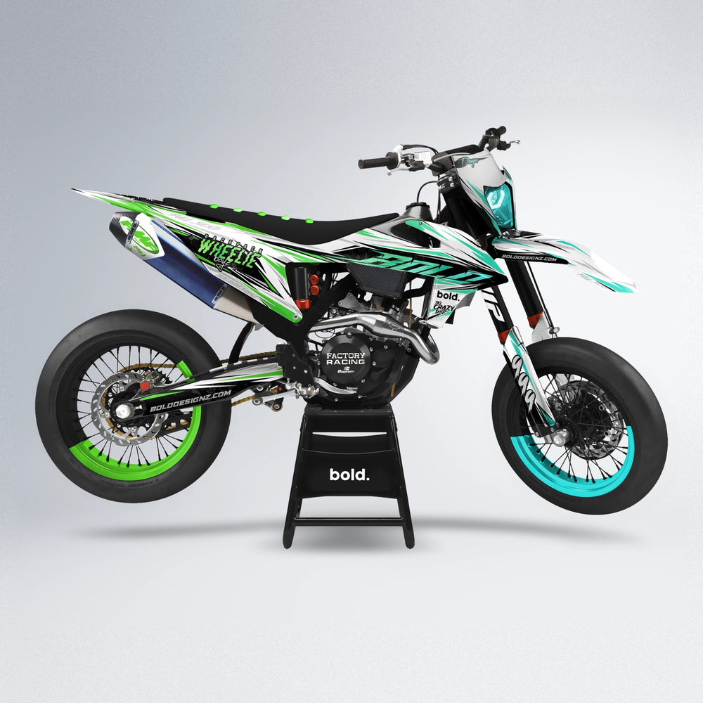 DEEPE supermoto graphics kit in Cyan & Green