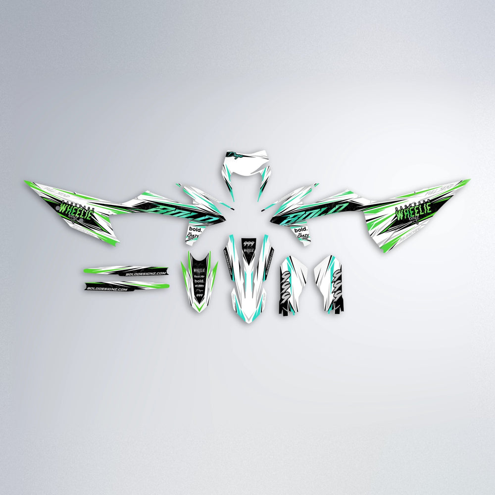 DEEPE graphics kit parts layout in Cyan & Green