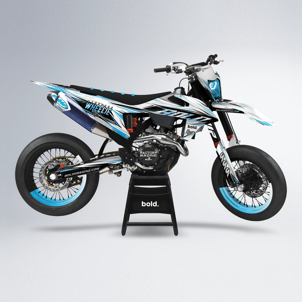 DEEPE supermoto graphics kit in Light Blue & White