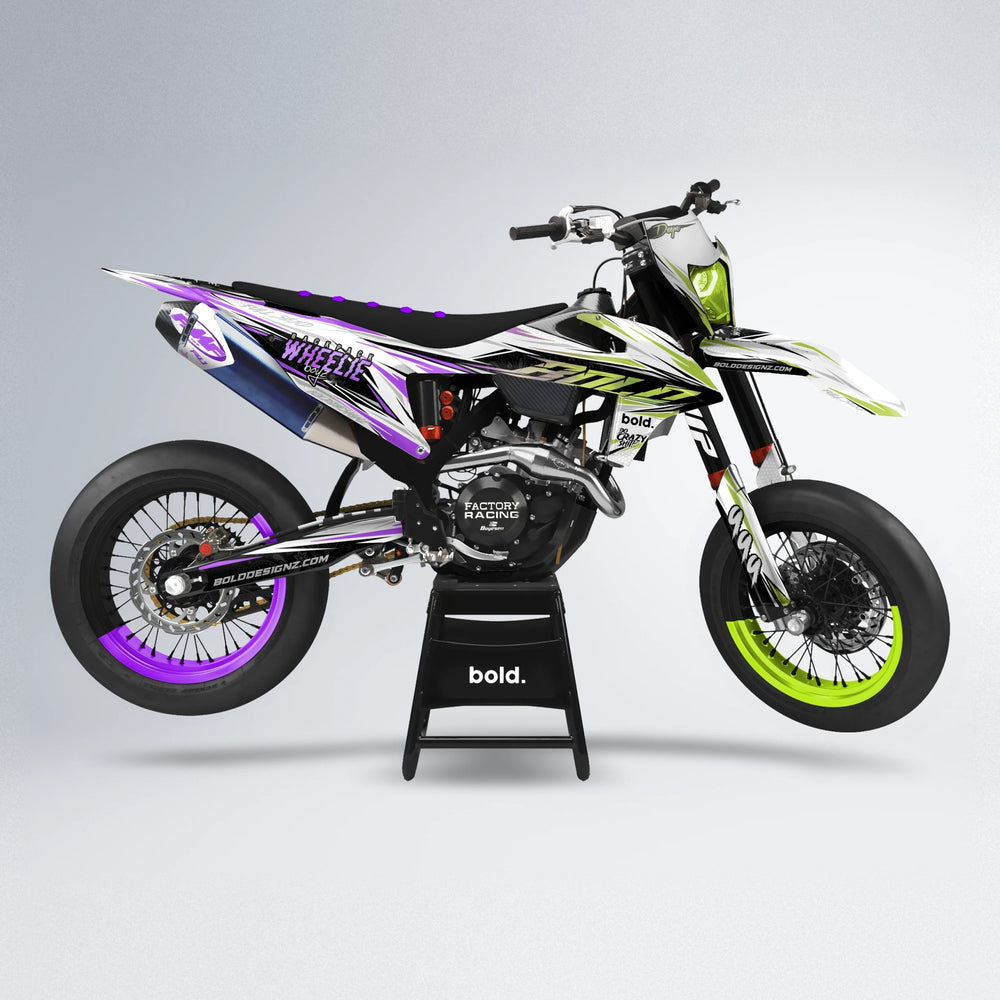 DEEPE supermoto graphics kit in Purple & Yellow