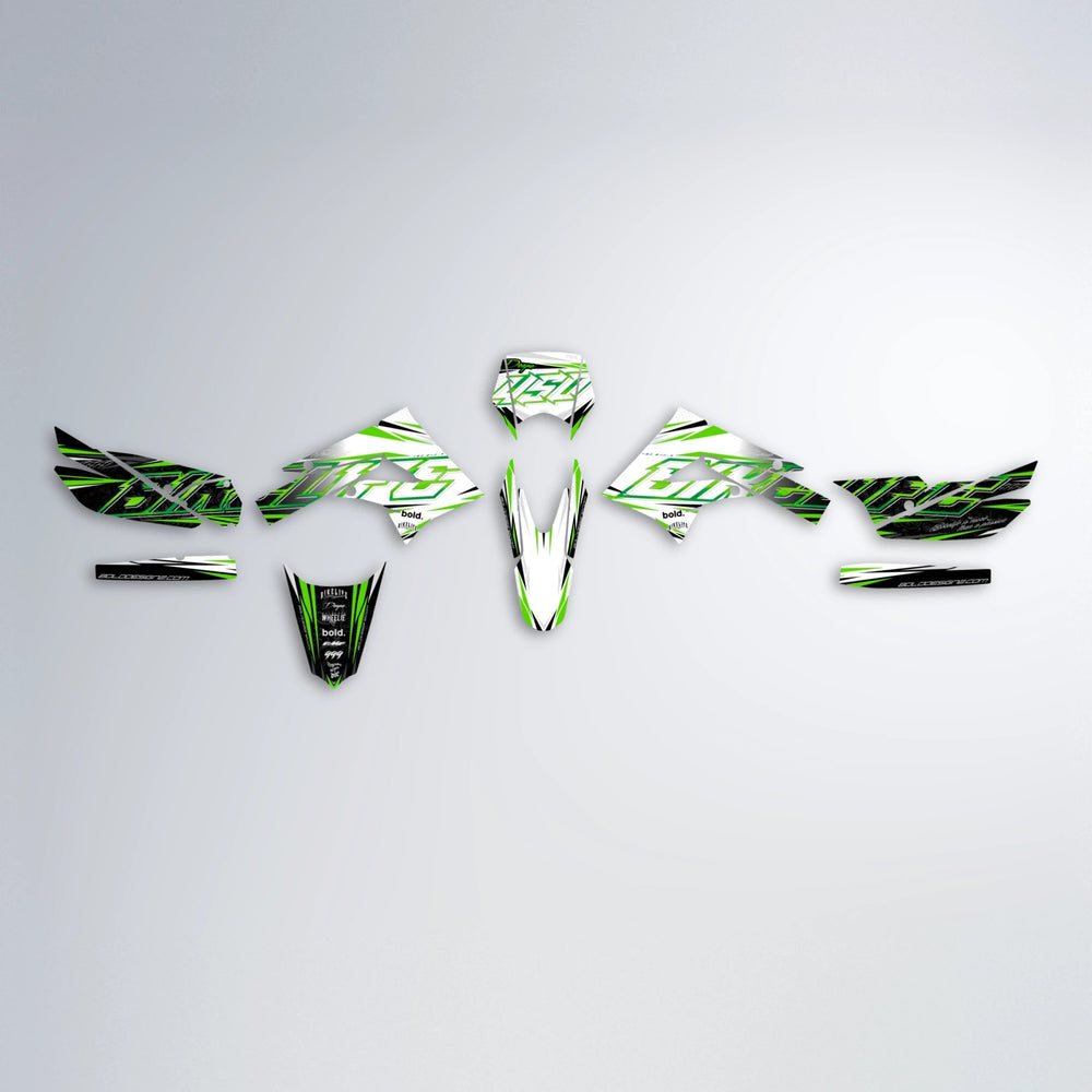 DEEPE V2 Derbi Senda graphics kit parts layout in Green