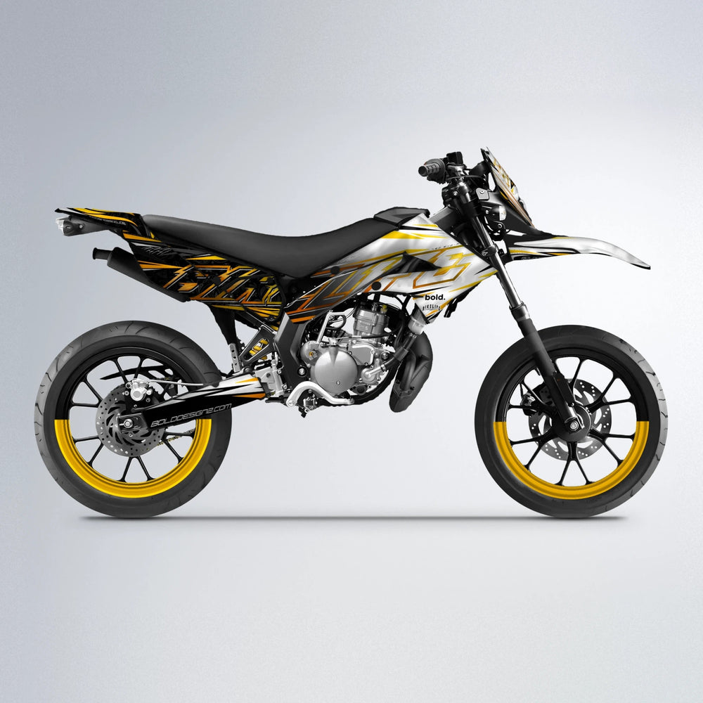 DEEPE V2 Derbi Senda supermoto graphics kit in Orange & Yellow