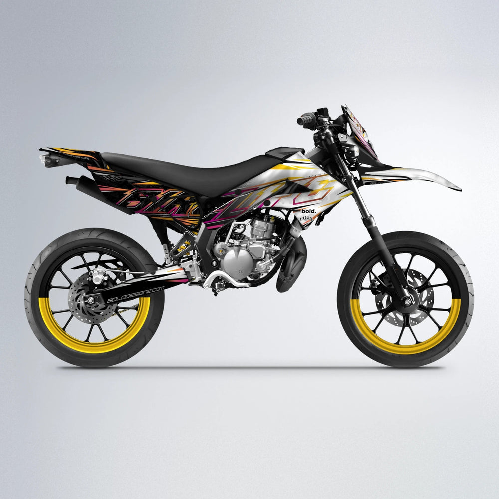 DEEPE V2 Derbi Senda supermoto graphics kit in Pink & Yellow