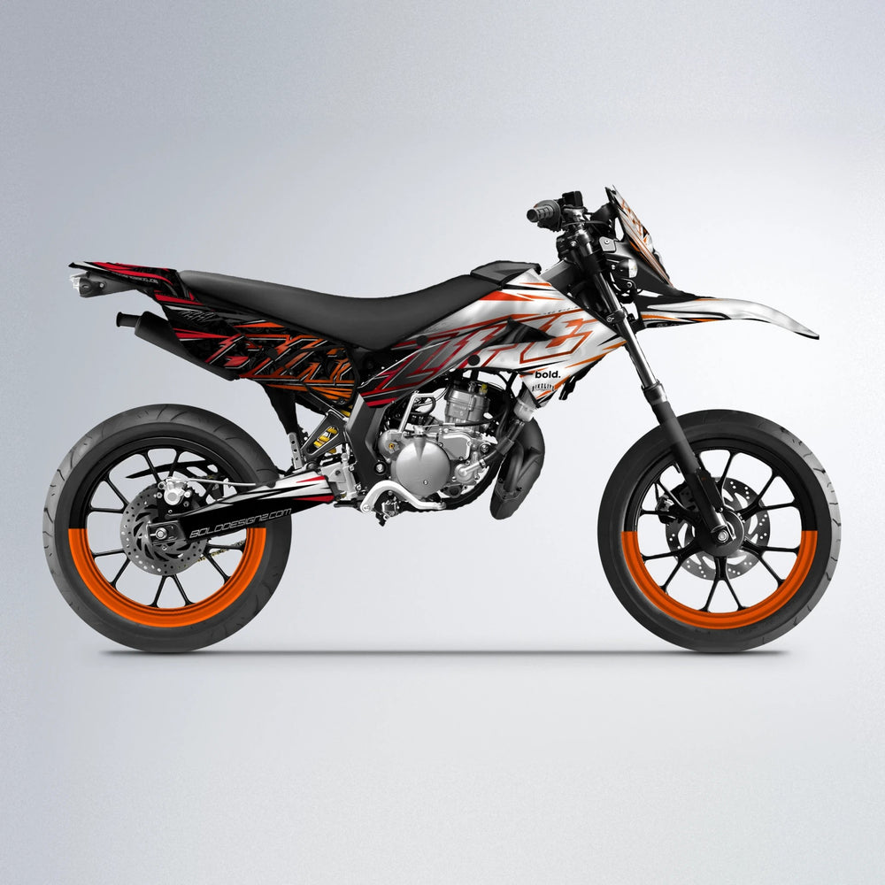 DEEPE V2 Derbi Senda supermoto graphics kit in Red & Orange