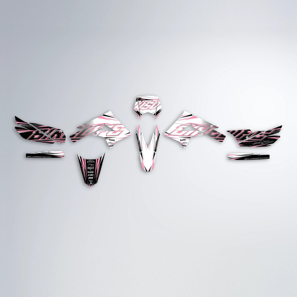 DEEPE V2 Derbi Senda graphics kit parts layout in Sakura Pink
