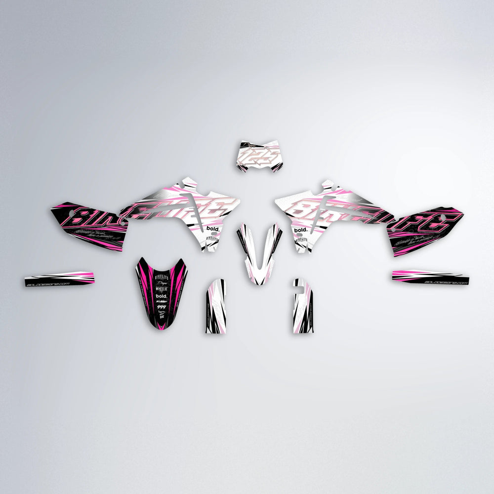 DEEPE V2 Fantic graphics kit parts layout in Flamingo
