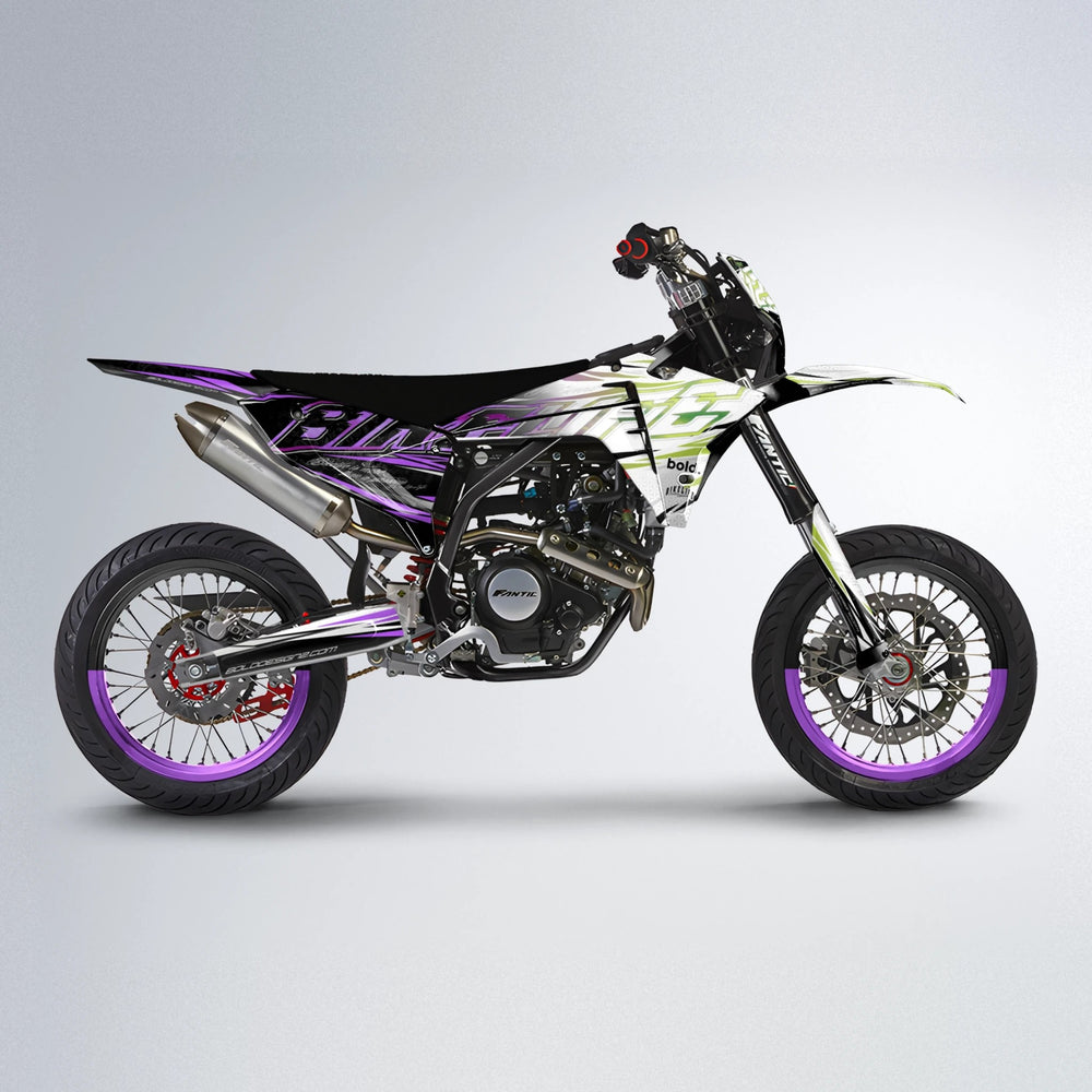 DEEPE V2 Fantic supermoto graphics kit in Purple & Yellow