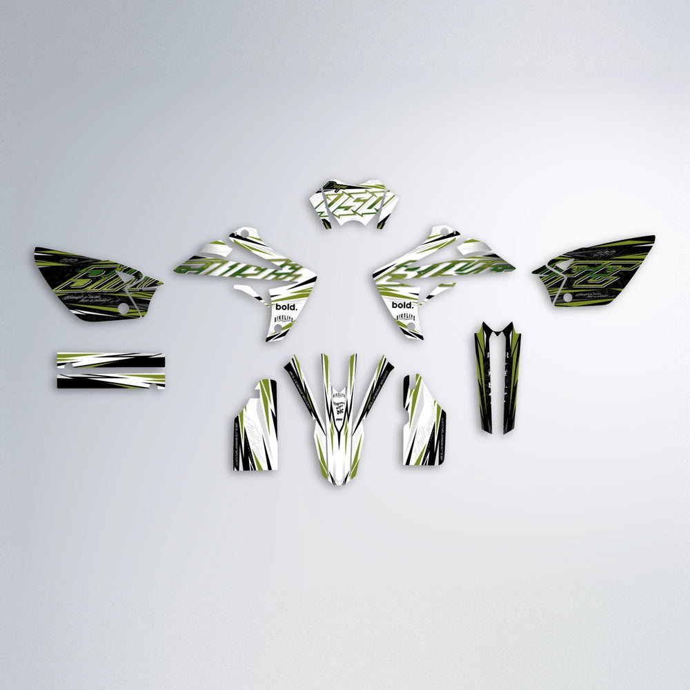 DEEPE V2 Rieju MRT graphics kit parts layout in Olive