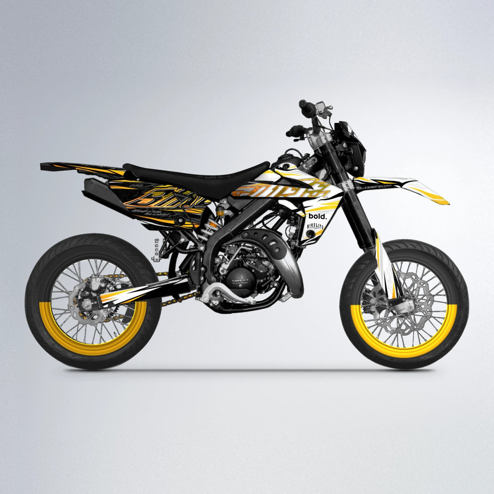 DEEPE V2 Rieju MRT supermoto graphics kit in Orange & Yellow